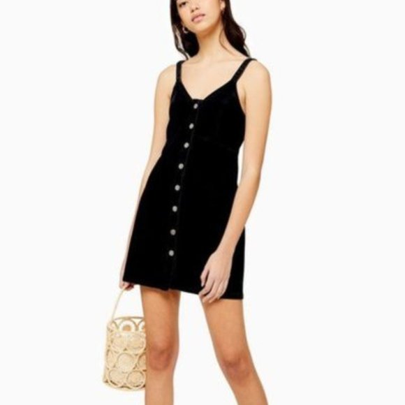 TopShop Washed Black Button Denim Bodycon Dress 12 - Picture 2 of 7